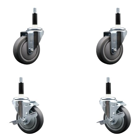 Service Caster 4'' SS Thermoplastic Rubber Wheel Swivel 7/8'' Expanding Stem Caster Set 2 Brakes, 4PK SCC-SSEX20S414-TPRB-2-TLB-2-78
